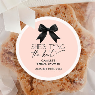 Pink She's Tying The Knot Bow Bridal Shower Classic Round Sticker