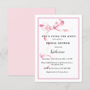 Pink She's Tying the Knot Bow Bridal Shower Invitation