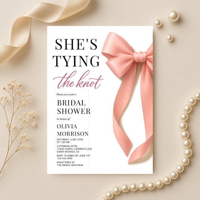 Pink She's Tying The Knot Bow Bridal Shower Invitation (Creator Uploaded)