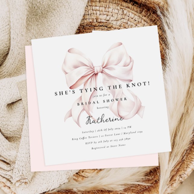 Pink She's Tying the Knot Bow Bridal Shower Invitation (Creator Uploaded)