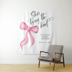 Pink She's Tying the Knot Bridal Shower Backdrop Tapestry