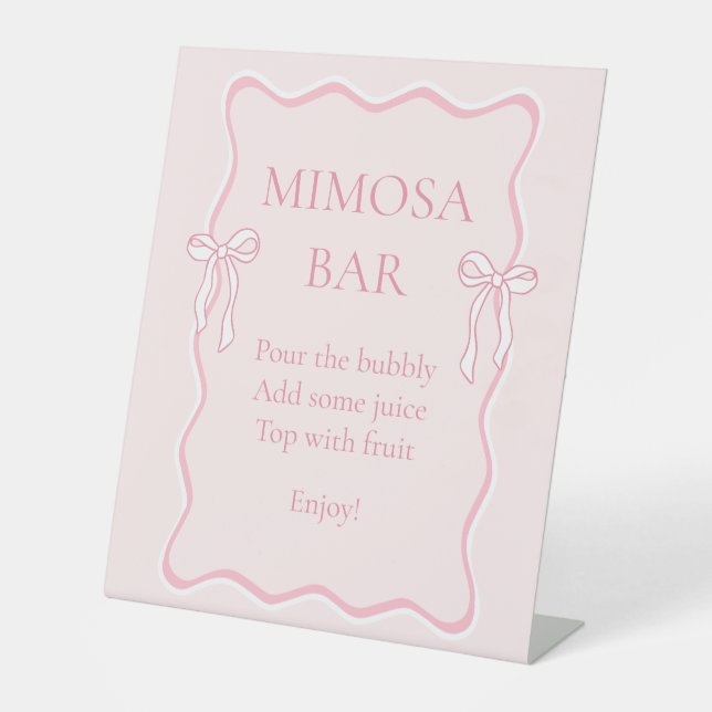 Pink Shes Tying the Knot Bridal Shower Mimosa Bar Pedestal Sign (Front)