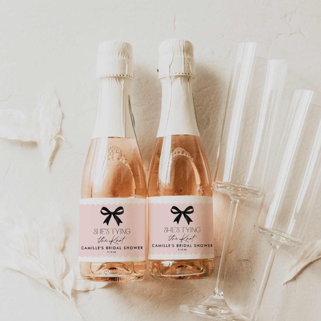 Pink She's Tying the Knot Sparkling Wine Label (Pink She's Tying the Knot Bridal shower mini champagne label)