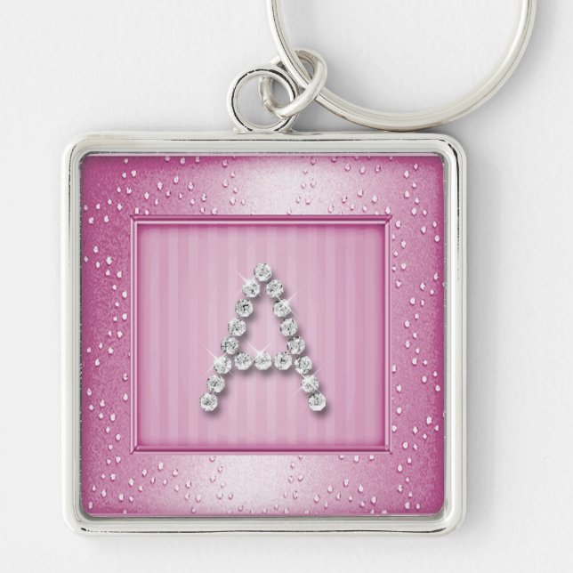 Pink Shimmer and Sparkle with Monogram Key Ring (Front)