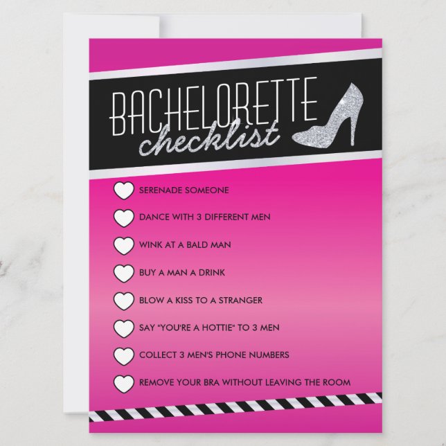 Pink Shimmer Bachelorette Checklist Card (Front)