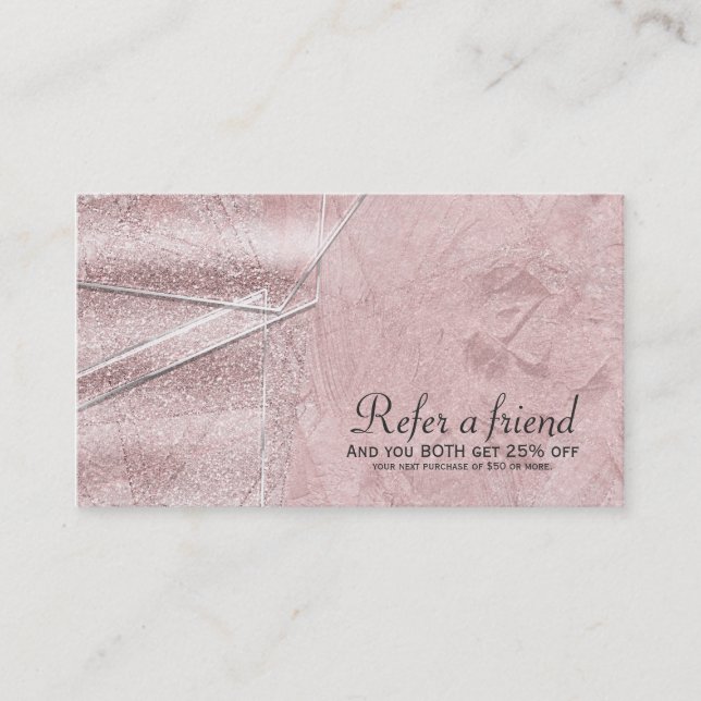 Pink Shimmer Crystal Glam Salon Refer a friend Referral Card (Front)