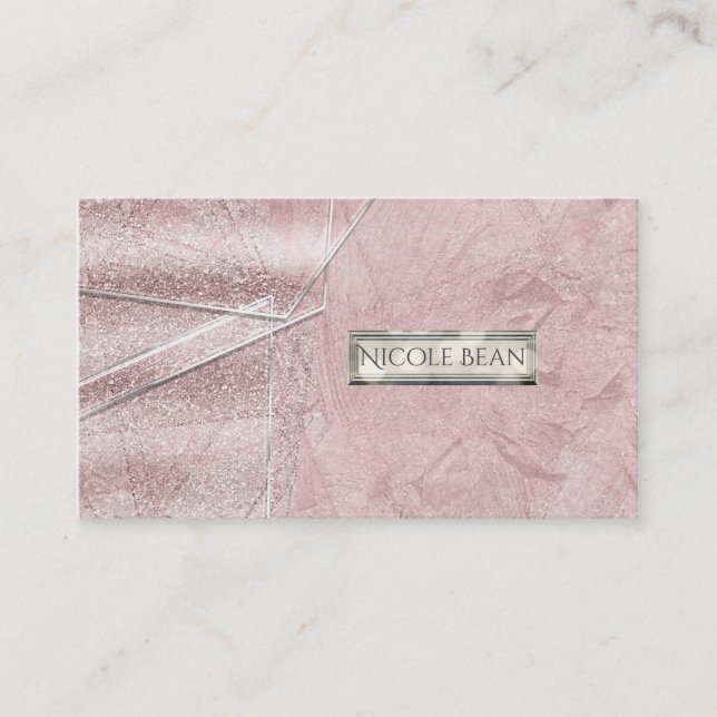 Pink Shimmer Crystal Glass Glam Designer Style Business Card (Front)