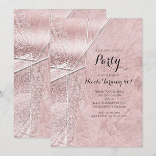 Pink Shimmer Crystal Glass Glam Party Invitations