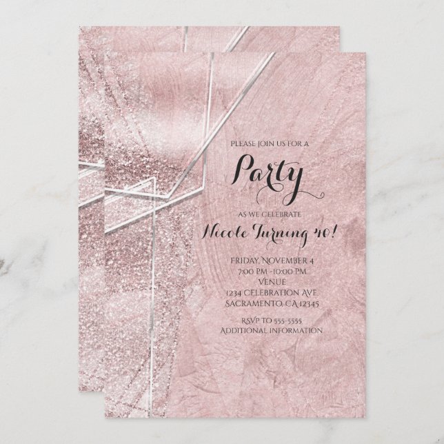 Pink Shimmer Crystal Glass Glam Party Invitations (Front/Back)