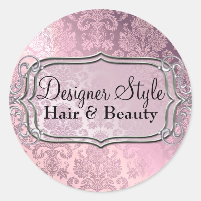 Pink Shimmer Damask Sticker (Front)