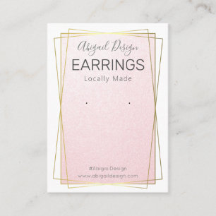 Pink Shimmer Gold Frame Earrings Display Packaging Business Card