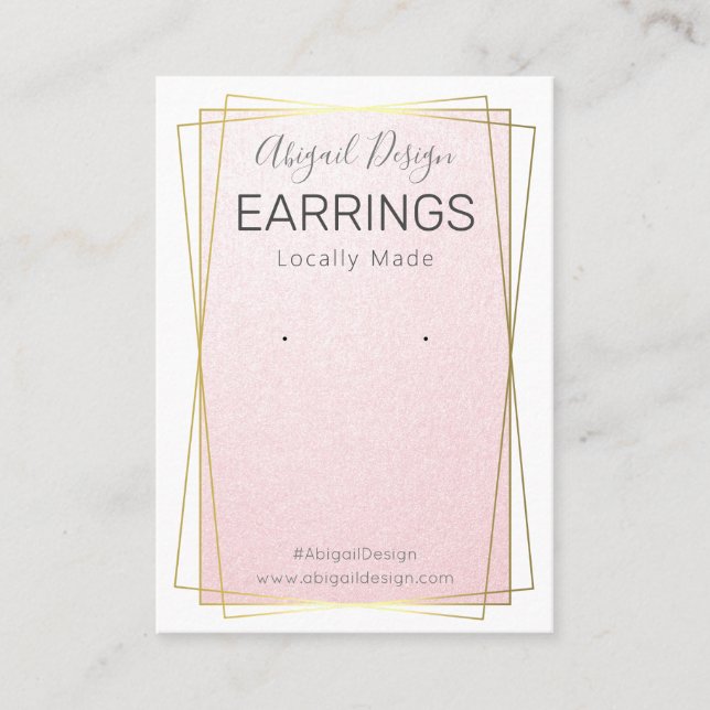 Pink Shimmer Gold Frame Earrings Display Packaging Business Card (Front)
