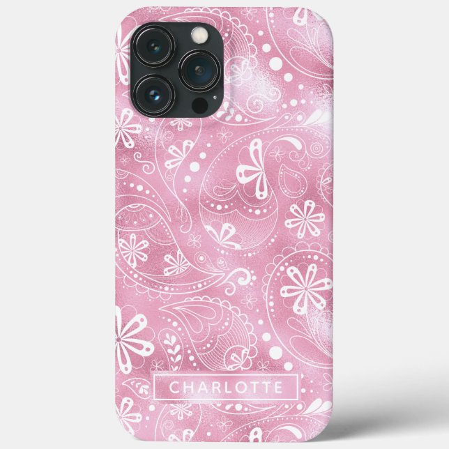 Pink Shimmer Modern Girly Paisley Personalised Case-Mate iPhone Case (Back)