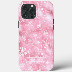 Pink Shimmer Modern Girly Paisley Personalised iPhone 13 Pro Max Case