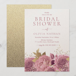 Pink Shimmer Roses Floral Bridal Shower Invitation