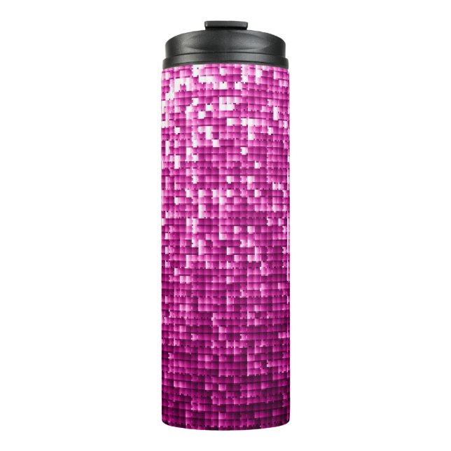 Pink shimmer, silver, black sequins thermal tumbler (Front)