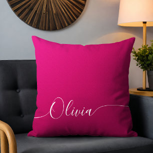 Pink Shimmer White Elegant Calligraphy Script Name Cushion