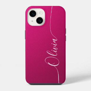 Pink Shimmer White Elegant Calligraphy Script Name iPhone 14 Case
