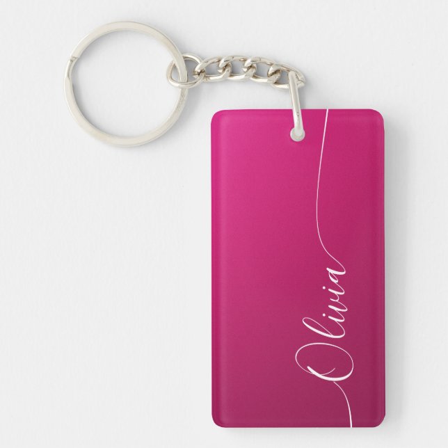 Pink Shimmer White Elegant Calligraphy Script Name Key Ring (Front)