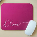 Pink Shimmer White Elegant Calligraphy Script Name Mouse Mat<br><div class="desc">Pink Shimmer White Elegant Calligraphy Script Custom Personalised Name Mouse Pad features a modern and trendy simple and stylish design with your personalised name in elegant hand written calligraphy script typography on a metallic pink shimmer background. Designed by ©Evco Studio www.zazzle.com/store/evcostudio</div>