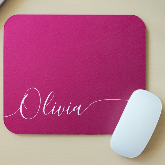 Pink Shimmer White Elegant Calligraphy Script Name Mouse Mat (Creator Uploaded)