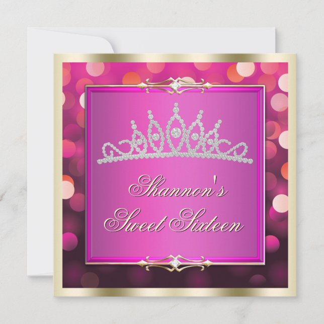 Pink Shimmering Lights Bokeh Sweet Sixteen Invite (Front)