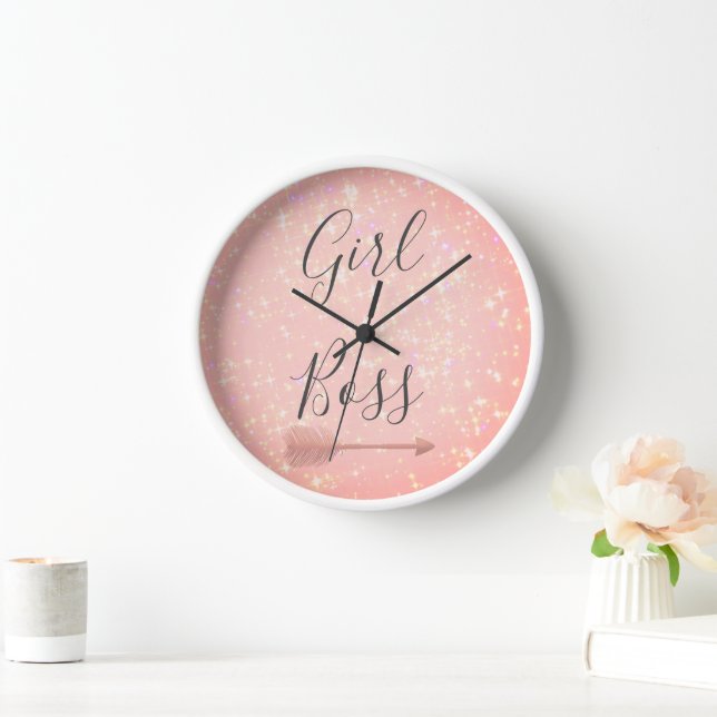 "Pink Shimmery Girl Boss  Clock (Home)
