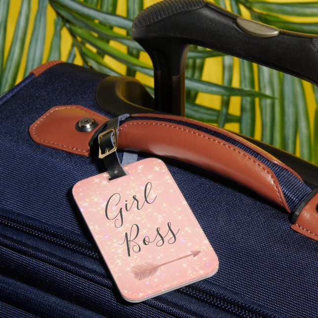 Pink Shimmery Girl Boss   Luggage Tag (Front Insitu 1)