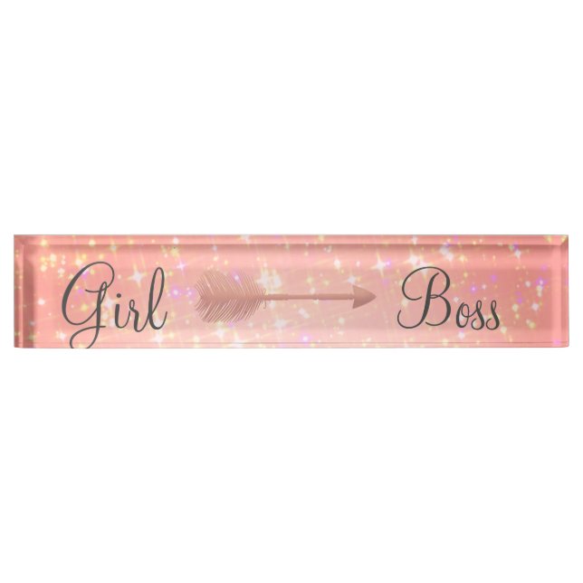 "Pink Shimmery Girl Boss   Nameplate (Front)