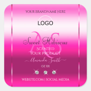 Pink Shimmery Product Label Diamonds Initials Logo
