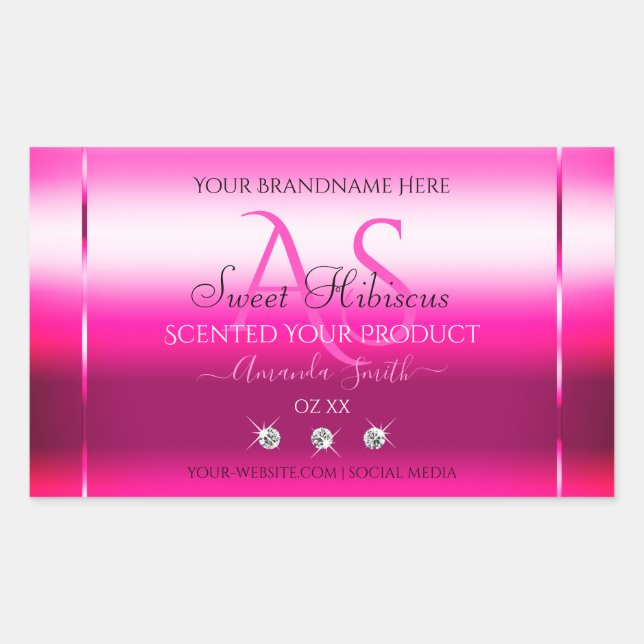 Pink Shimmery Product Labels Diamonds and Initials (Front)