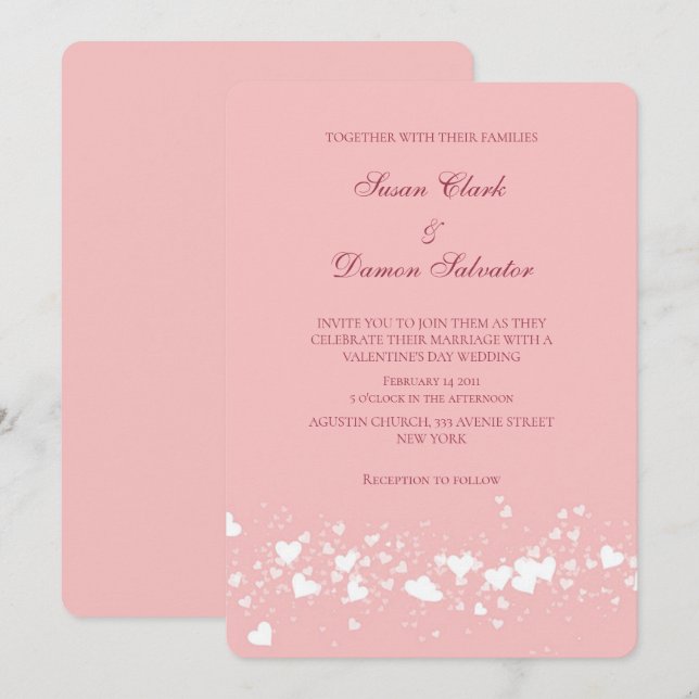 Pink Shine Hearts Valentine's Wedding Day  Invitation (Front/Back)