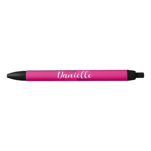 Pink shiny faux metal custom name black ink pen (Front)