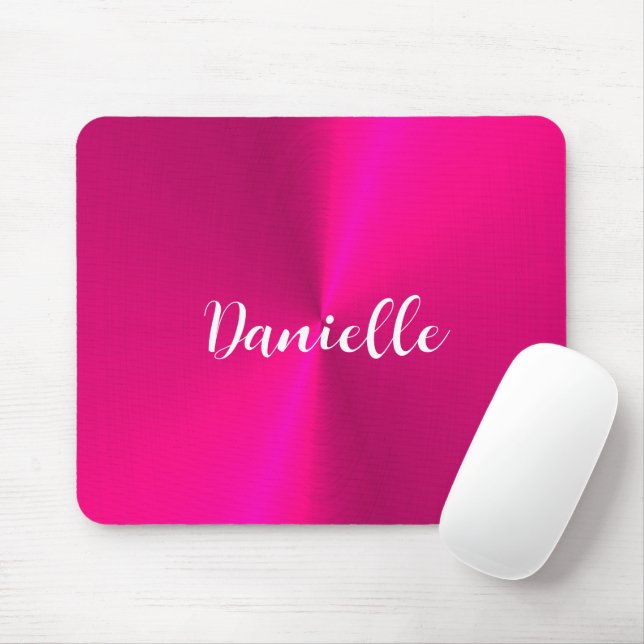 Pink shiny faux metal custom name mouse mat (With Mouse)