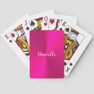 Pink shiny faux metal custom name playing cards