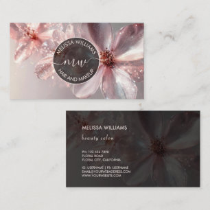 Pink Shiny Floral Logo Initials Business Card