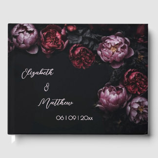 Pink Shiny Flower Black | Wedding Guest Book