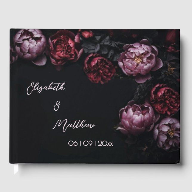 Pink Shiny Flower Black | Wedding Guest Book (Front)