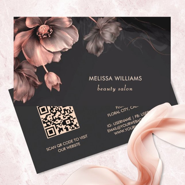 Pink Shiny Flowers Black  Business Card (Creator Uploaded)