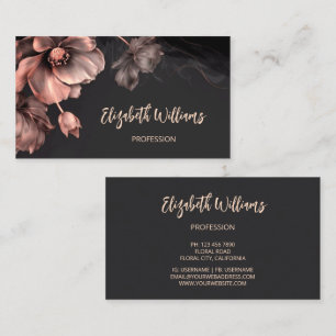 Pink Shiny Flowers Black  Business Card