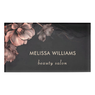 Pink Shiny Flowers Black Name Tag