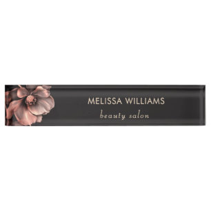 Pink Shiny Flowers Black  Nameplate