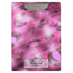 Pink Shiny Leopard Elegant Chic Glam Personalised Clipboard