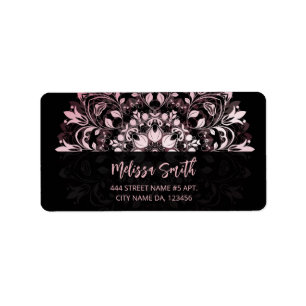 Pink Shiny Metallic Black Mandala Label