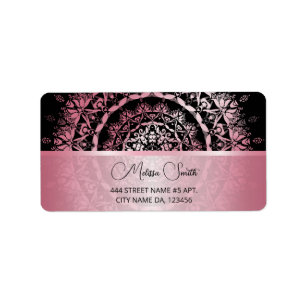 Pink Shiny Metallic Black Mandala Label