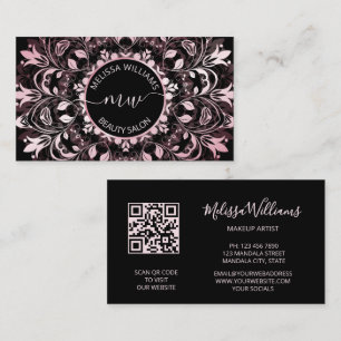 Pink Shiny Metallic Black  Mandala Logo Business Card