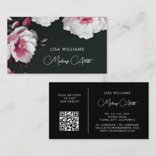 Pink Shiny Metallic Flower Black Business Card