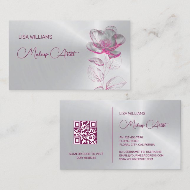 Pink Shiny Metallic Flower  Business Card (Front/Back)