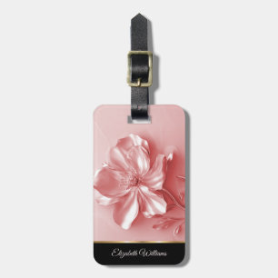 Pink Shiny Metallic Flower Customizable Luggage Tag