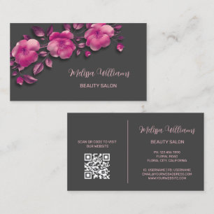 Pink Shiny Metallic Flower Gray Business Card